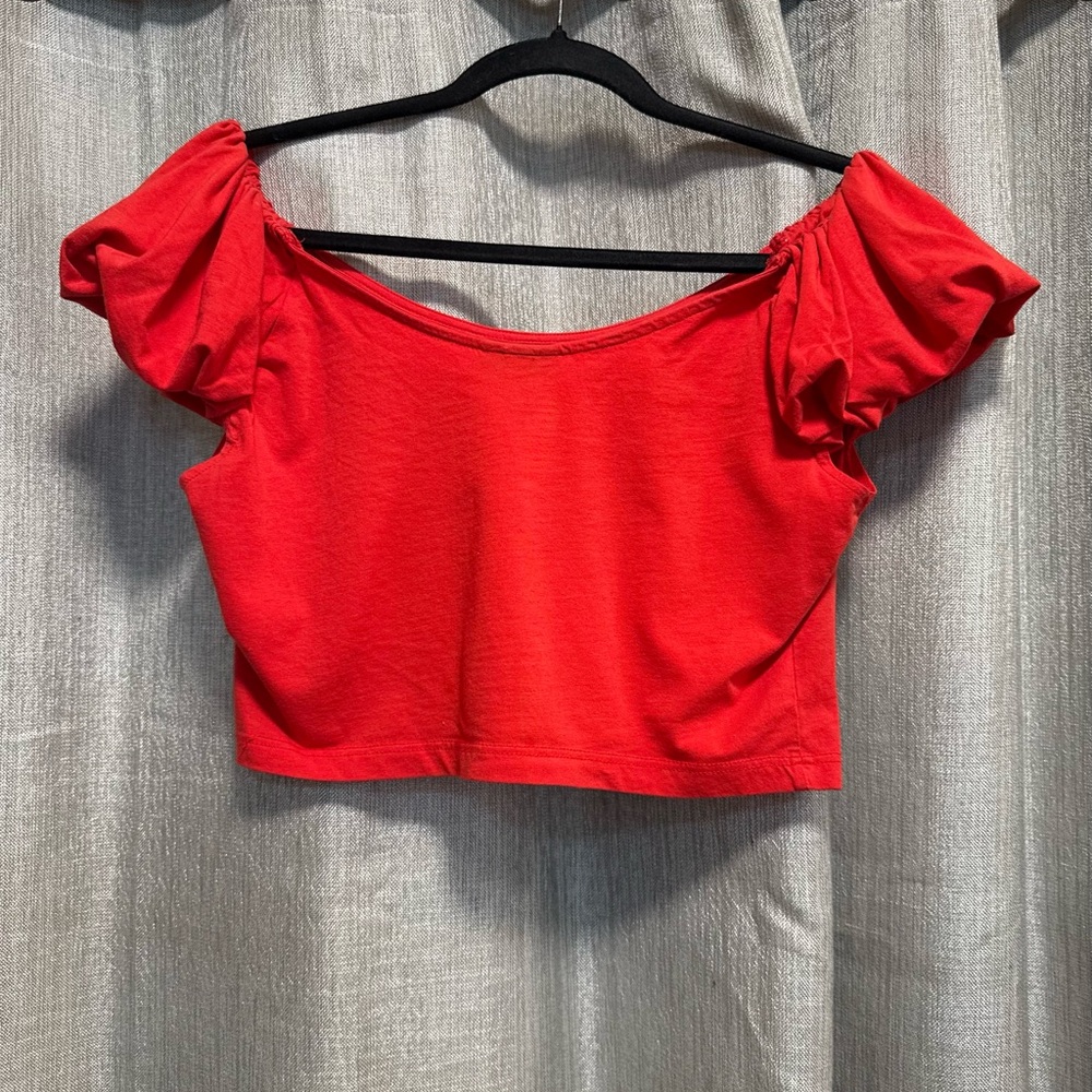 Topshop Red Puff Sleeve Crop Top